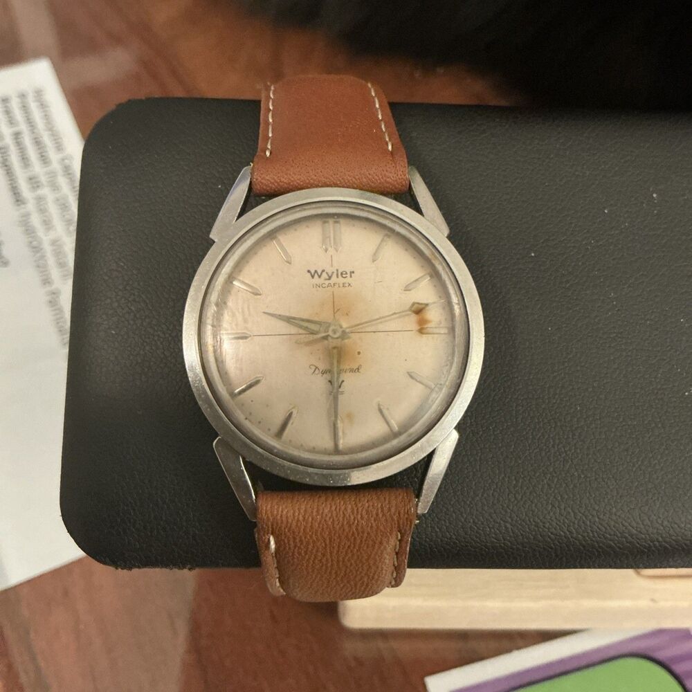 Vintage Men’s Wyler Incaflex Dynawind Gold Tone Automatic White Dial Rare